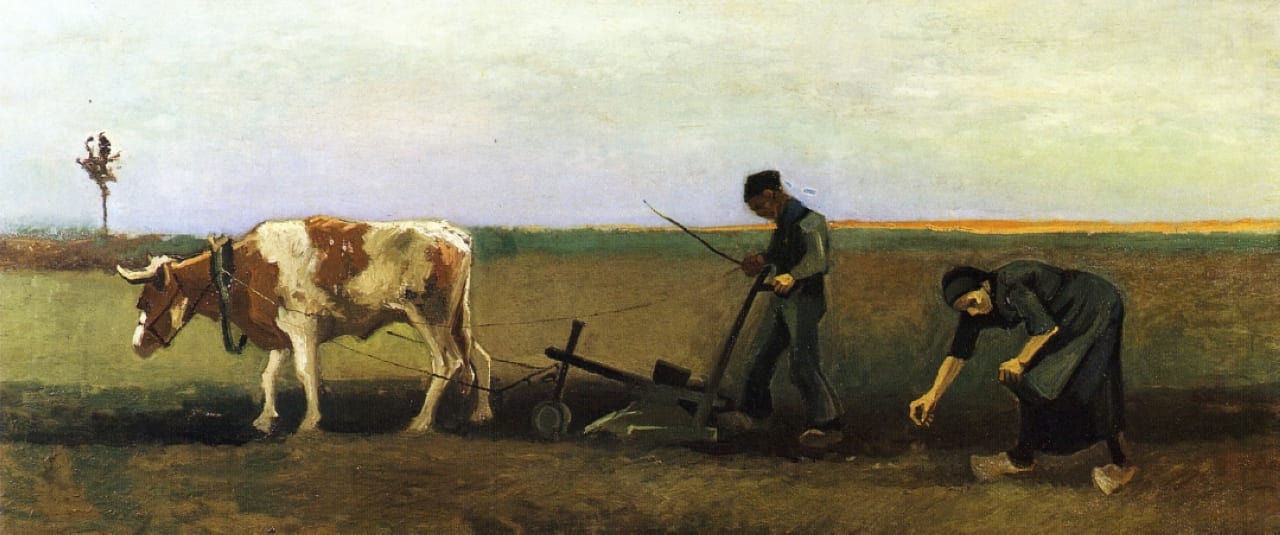 Ploughman with woman following Van Gogh Indigenous Art
